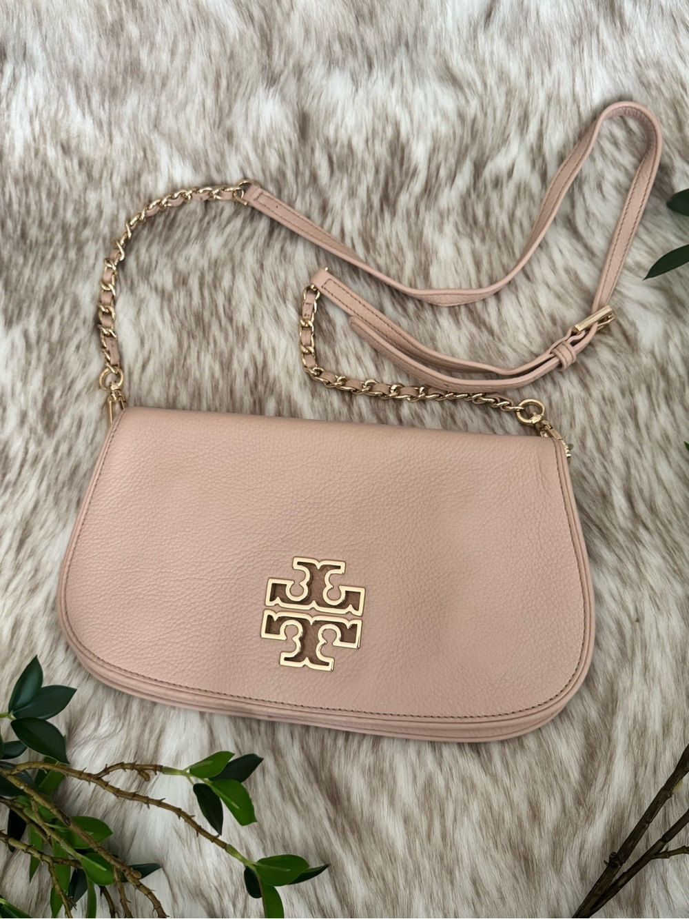 Tory Burch Pink / Blush Leather Logo Chain-Trim Crossbody